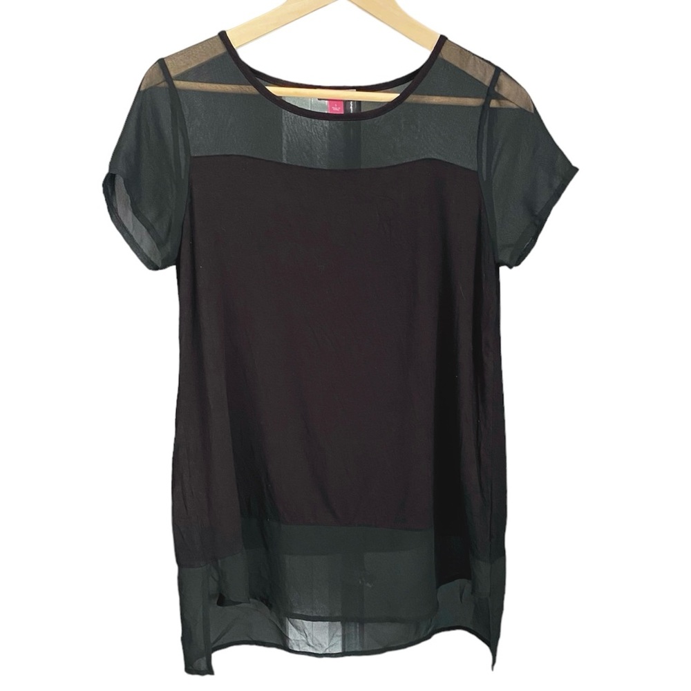Vince Camuto Black Sheer Chiffon Tunic Top Blouse Shirt Small High Low